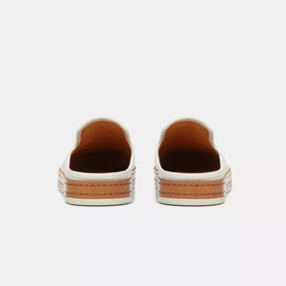 Vince White and Tan Leather-Trim Slip-On Mules - Picture 4 of 16